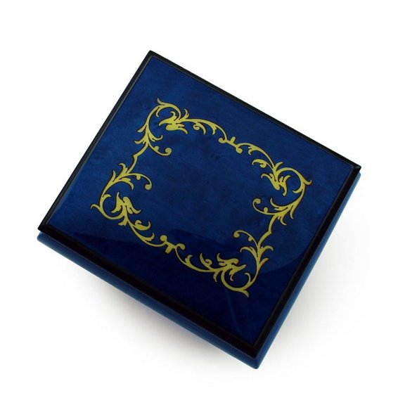 Classic Royal Blue Arabesque Wood Inlay Music Box - Wedding March (Mendelssohn)