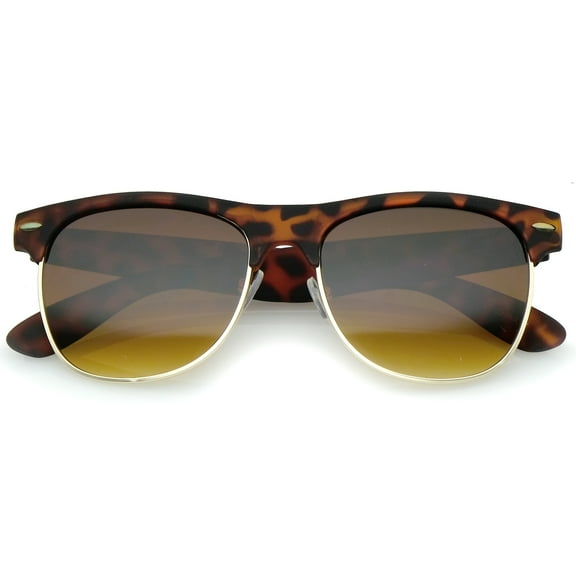 Classic Rubber Finish Half Frame Square Lens Horn Rimmed Sunglasses 55mm (Tortoise-Gold / Amber)