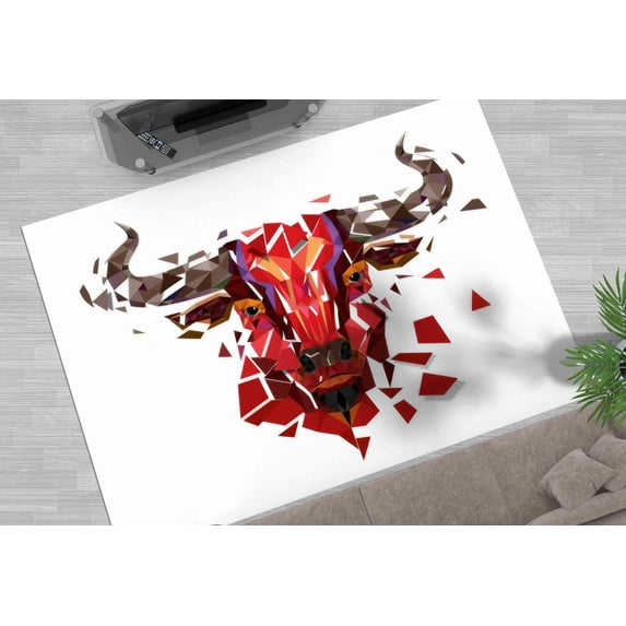 Classic Rug, Salon Rugs, Bull Rugs, Floor Rug, Thick Rug, Bull Rug, Animal Rug, Polygon Bull Rugs, Gift For Her Rug, Thin Rug, Red Bull Rugs, 3.9'x5.9' - 120x180 cm