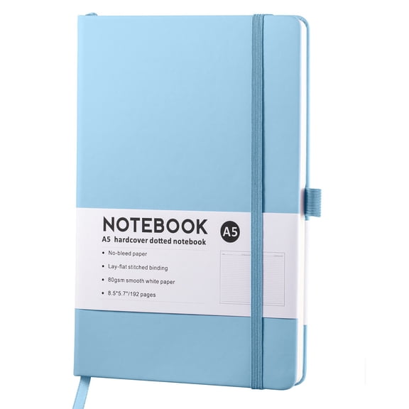 Classic Ruled Leather Hardcover Writing Notebook 5.7"x 8.5" Lined Journal Diary with Elastic Closure and Expandable Paper Pocket,Classic Pocket Notebook Journal (192 Pages),Sky Blue