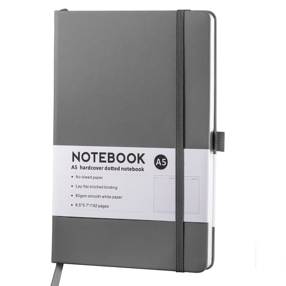 Classic Ruled Leather Hardcover Writing Notebook 5.7"x 8.5" Lined Journal Diary with Elastic Closure and Expandable Paper Pocket,Classic Pocket Notebook Journal (192 Pages),Grey