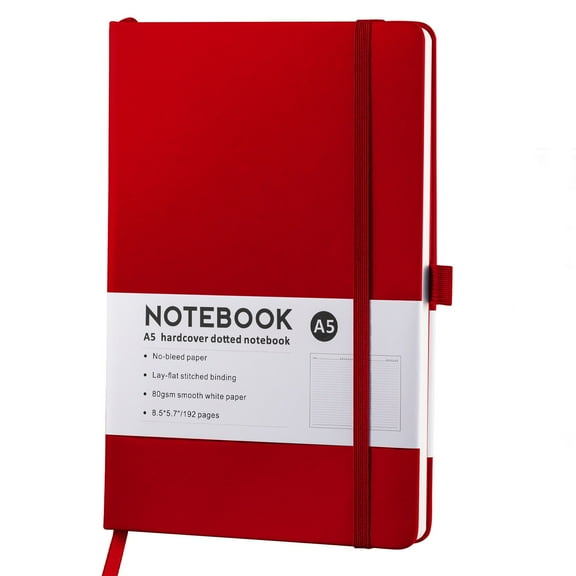 Classic Ruled Leather Hardcover Writing Notebook 5.7"x 8.5" Lined Journal Diary with Elastic Closure and Expandable Paper Pocket，Classic Pocket Notebook Journal (192 Pages),Red