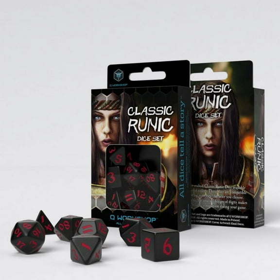 Classic Runic Black & Red Dice Set offered by Publisher Services