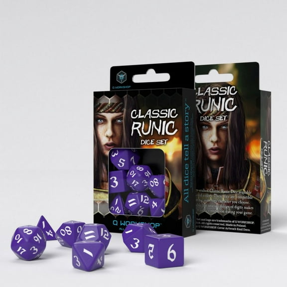 Classic Runic Purple & White Dice Set (7)
