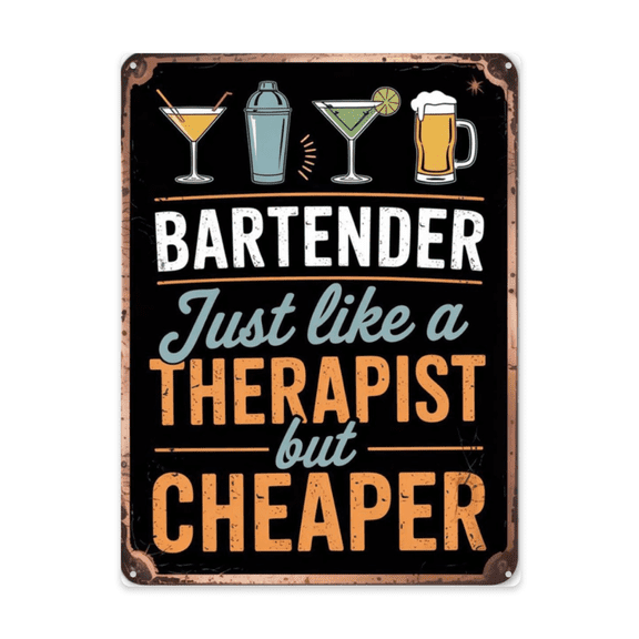 Classic Rustic Indoor Home Decor Centered On Bartender Cheaper Than Therapy 12X16 Inch Metal Sign Home Bar Wall Decor Indoor Wall Decor Accent Indoor Decorative Wall Art