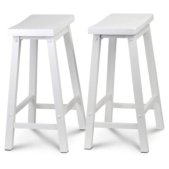 Classic Saddle-Seat 24" Tall Kitchen Counter Stools, White, (Set of 2)