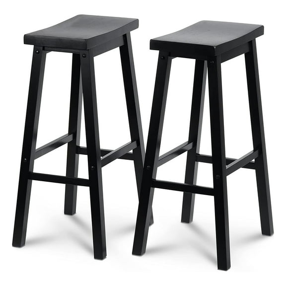 Classic Saddle-Seat 29 Inch Tall Kitchen Counter Stools, Black, Set of 2