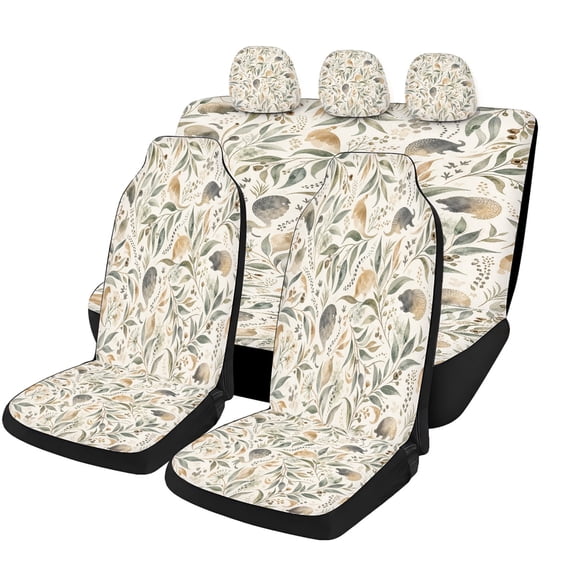 Classic Sage Botanical Leaf Car Seat Covers Full Set, Universal Auto Seat Covers with Front Seat Covers, Rear Bench Cover and Headrest Covers for Cars SUVs Trucks Vans