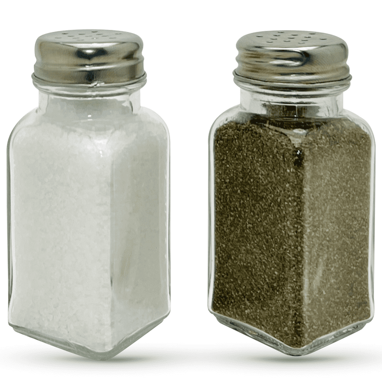 Glass Salt and Pepper Shaker Set – silver top - The Party Rentals