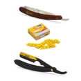 thumbnail image 1 of Classic Samurai CS-102 Matte Black Golden Head + CS-101 Brown Professional Barber Straight Edge Shaving Razor 2 pcs for Men + 100 Shark single edge Razor Blades, 1 of 8