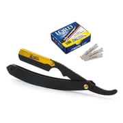 Classic Samurai CS-102 Matte Black Golden Head Stainless Steel Professional Barber Straight Edge Razor with 100 Lord Single Edge Razor Blades