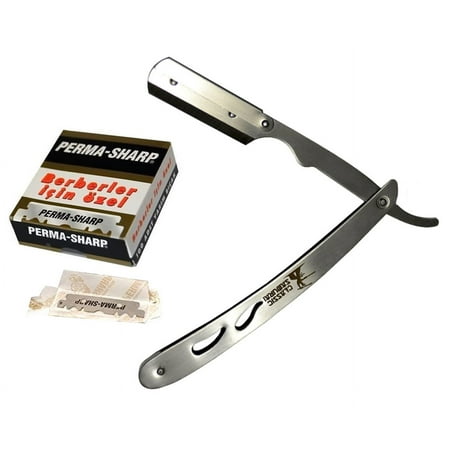 Classic Samurai CS-102 Stainless Steel Professional Barber Straight Edge Razor with 100 Perma Sharp Razor Blades