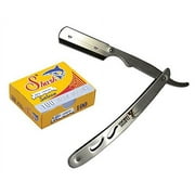 Classic Samurai CS-102 Stainless Steel Professional Barber Straight Edge Razor with 100 Shark Single Edge Razor Blades