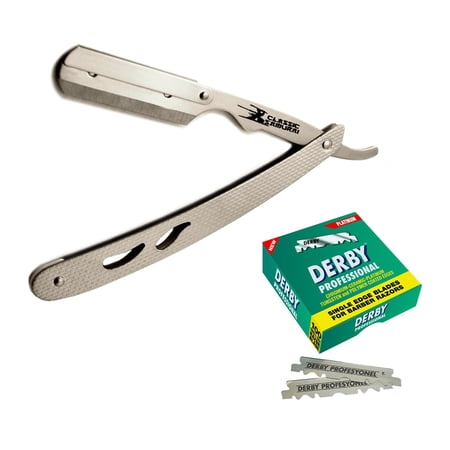 Classic Samurai CS102-MP Stainless Steel Professional Folding Straight Shaving Razor, Shavette with 100 Derby Blades