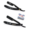 thumbnail image 1 of Classic Samurai Matte Black Wholes + CS Matte Black Professional Barber Straight Edge Shaving Razor 2 pcs for Men + 100 Lord Platinum single edge Razor Blades, 1 of 9
