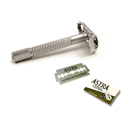 Classic Samurai Premium Butterfly Twist to Open Double Edge Safety Razor With 5 ASTRA Platinum Double Edge Razor Blades