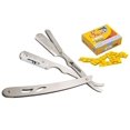 thumbnail image 1 of Classic Samurai Stainless Steel Folding Straight Shaving Razor, Shavette with 100 Shark Single Edge Razor Blades, 1 of 5