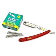Classic Samurai Stainless Steel Professional Barber Straight Edge Razor with 100 Derby Single Edge Razor Blades Red