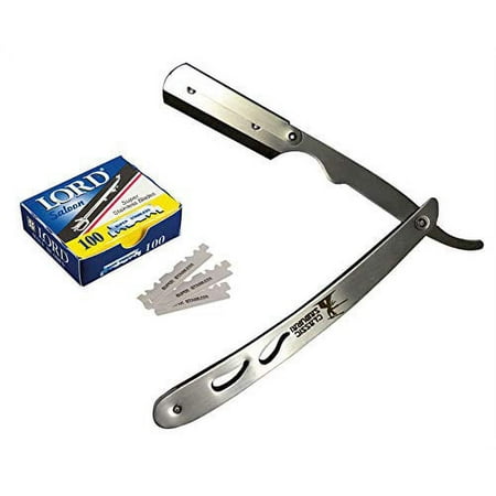 Classic Samurai Stainless Steel Professional Barber Straight Edge Razor with 100 Lord Single Edge Razor Blades