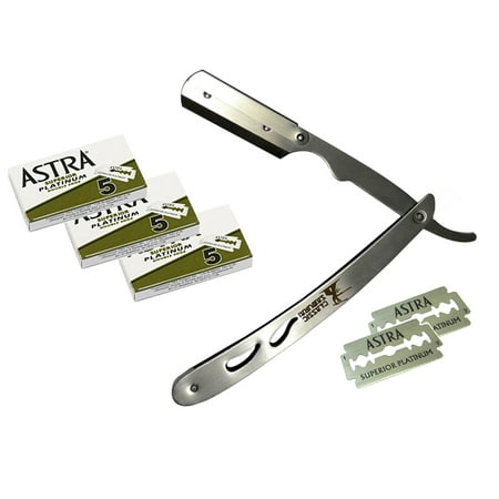 Classic Samurai Stainless Steel Professional Barber Straight Edge Razor with 15 Astra Double Edge Razor Blades