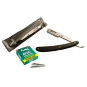 Classic Samurai Stainless Steel Professional Barber Straight Razor with 100 Derby Single Razor Blades Black W/Pattern