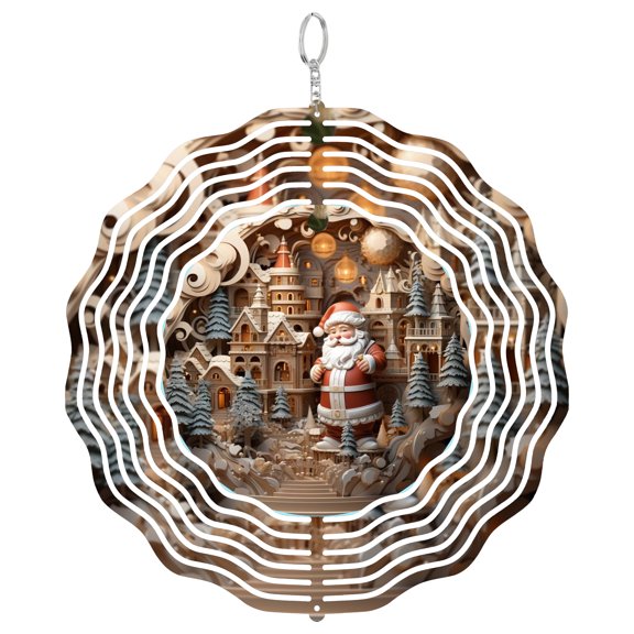 Classic Santa Claus Christmas 3D Wind Spinner Stainless Steel Kinetic Art Holiday Festive Home Garden Decor 10 Inch