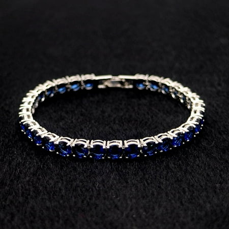 Amy And Annette Classic Sapphire Tennis Bracelet in Rhodium