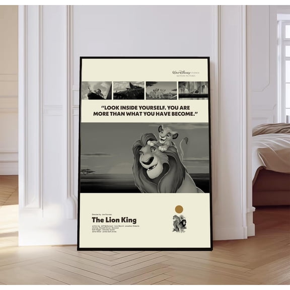Classic Savanna Lion King Minimalist Black and White Mid-Century Modern Wall Art Animation Fan Gift, Unframed Poster