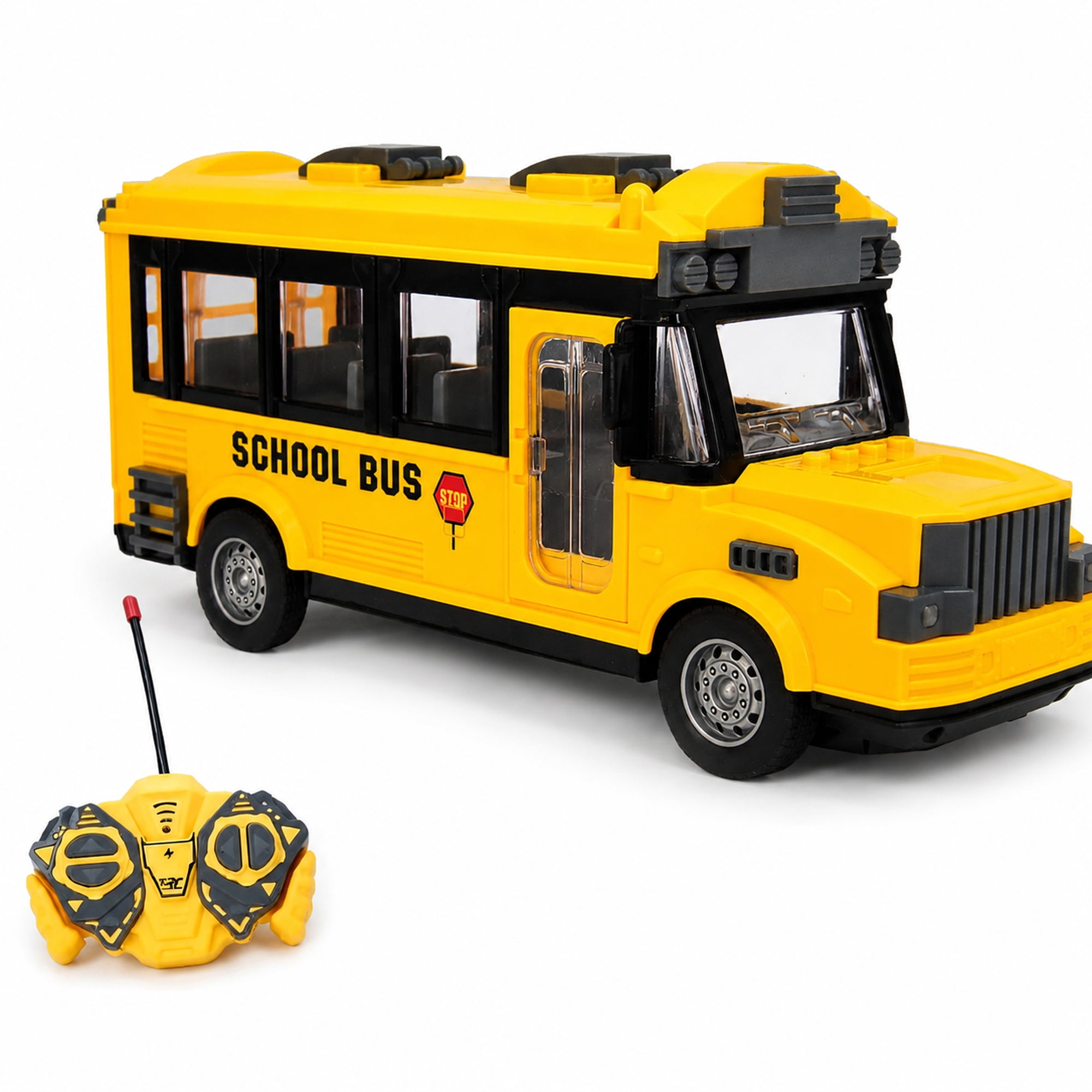 School Bus Toy with Remote Controller, Classic Yellow Bus Vehicle with Opening Door, City Bus Toy for Kids Ages 3+