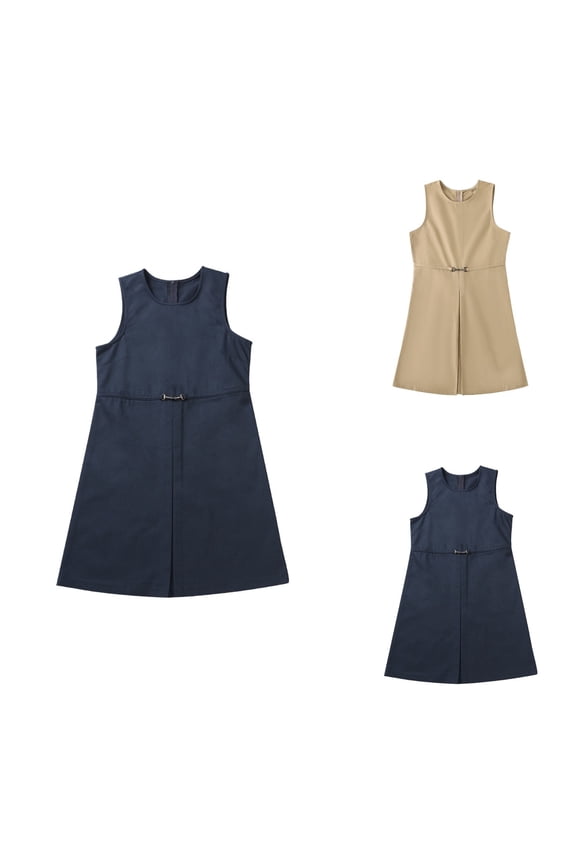 Classic School Dress for Girls, Plaid Pinafore with V-Neck and Adjustable Straps, Sleeveless Twill Jumper Uniform for Academic Year & Campus Wear, Ages 6–17