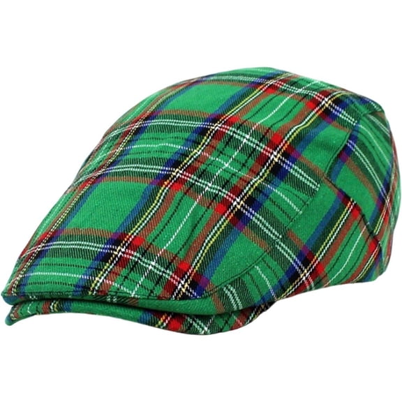 Classic Scottish Cotton Tartan Check Flat Cap - Men's Fashion Country caps Outdoor Golf Sport Holiday (Green and red plaid)