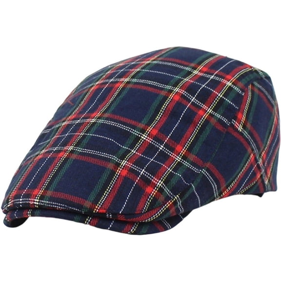 Classic Scottish Cotton Tartan Check Flat Cap - Men's Fashion Country caps Outdoor Golf Sport Holiday (Navy blue)