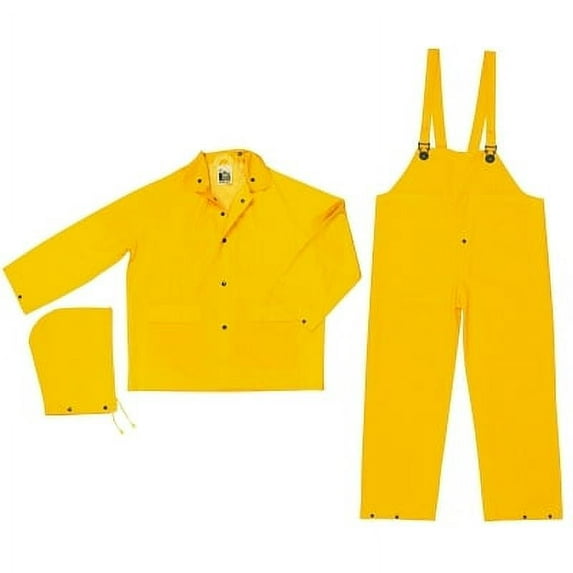 Classic Series Limited Flammability 3-Pc Rain Suit, Jacket/Hood/Pants, 0.35 mm, PVC/Polyester, Yellow, 2X-Large | Bundle of 2 Each