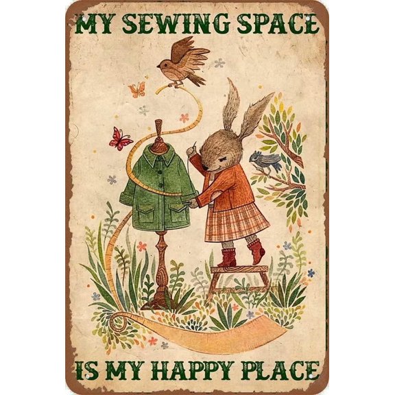 Classic Sewing Sewing My Sewing Space is My Happy Place Metal Tin Sign Vintage Aluminum Sign 8x12 Inch