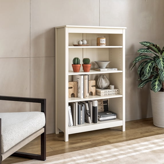 Camaflexi Classic Shaker Style Bookshelf, Solid Wood Bookcase with MDF Back Panel, 48”, Off White