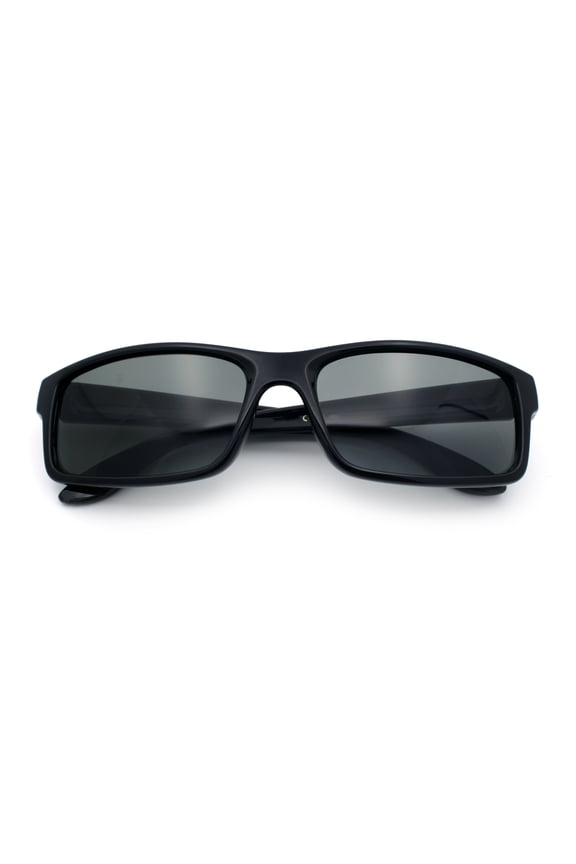 Classic Shatterproof Tempered Glass Lens Narrow Rectangle Manly All Black Sunglasses