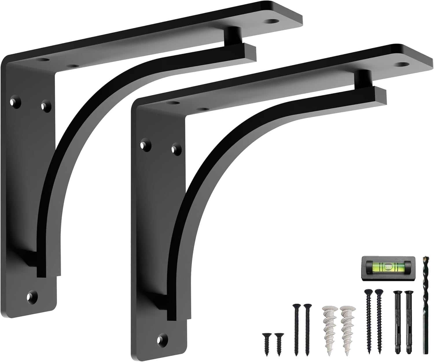 Classic Shelf Bracket Set by Balin Designs (Black) for 10"- 12" Fireplace Mantel Shelves L Brackets – Heavy Duty Decorative Metal Supports – Easy Installation with Hardware Included - Set of 2