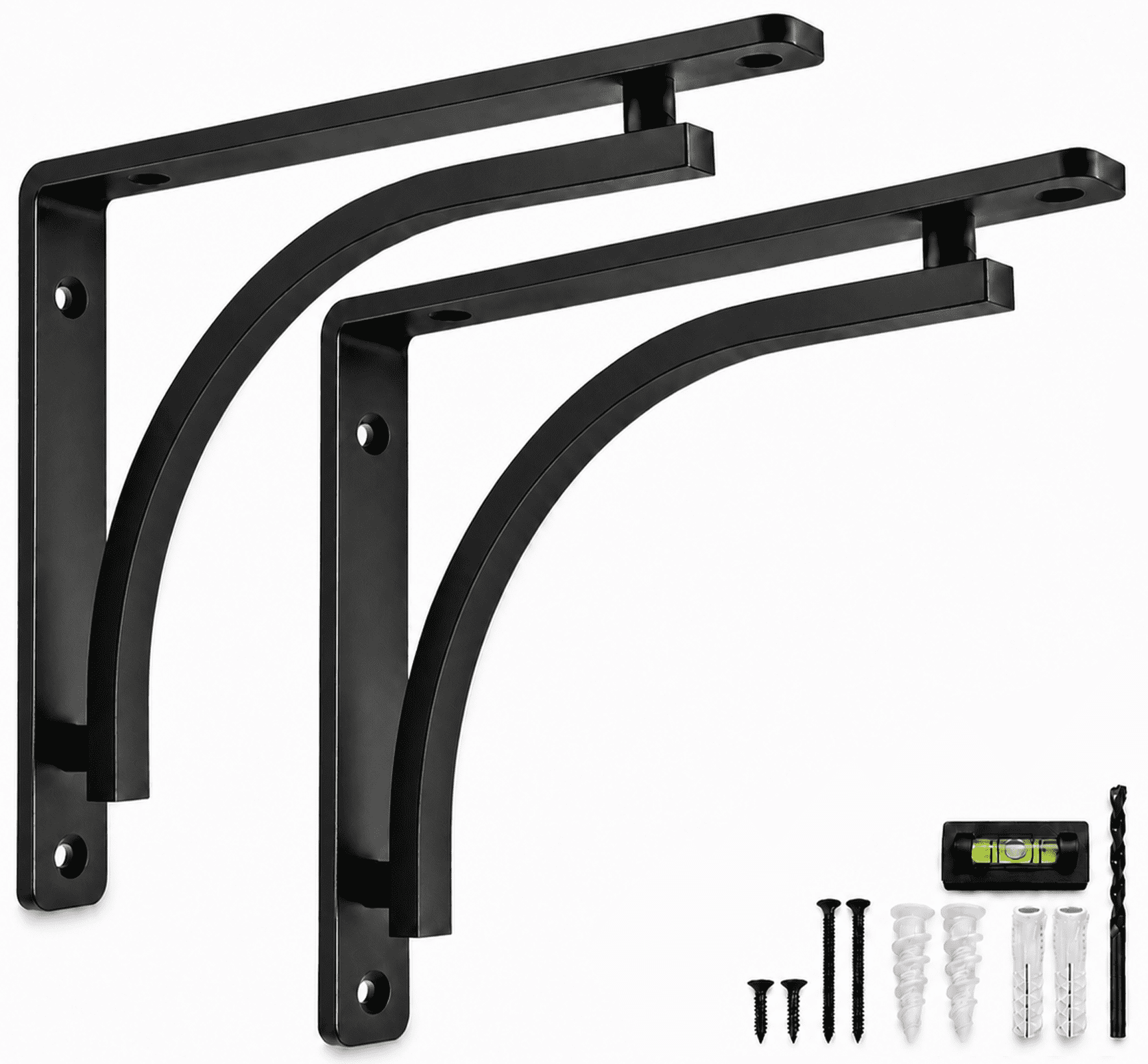 Classic Shelf Bracket Set by Balin Designs (Black) for 12"- 14" Mantel Shelves L Brackets – Heavy Duty Decorative Metal Supports – Easy Installation with Hardware Included - Set of 2