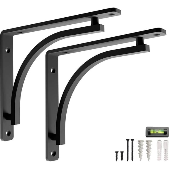 Classic Shelf Bracket Set by Balin Designs (Black) for 12"- 14" Mantel Shelves L Brackets – Heavy Duty Decorative Metal Supports – Easy Installation with Hardware Included - Set of 2