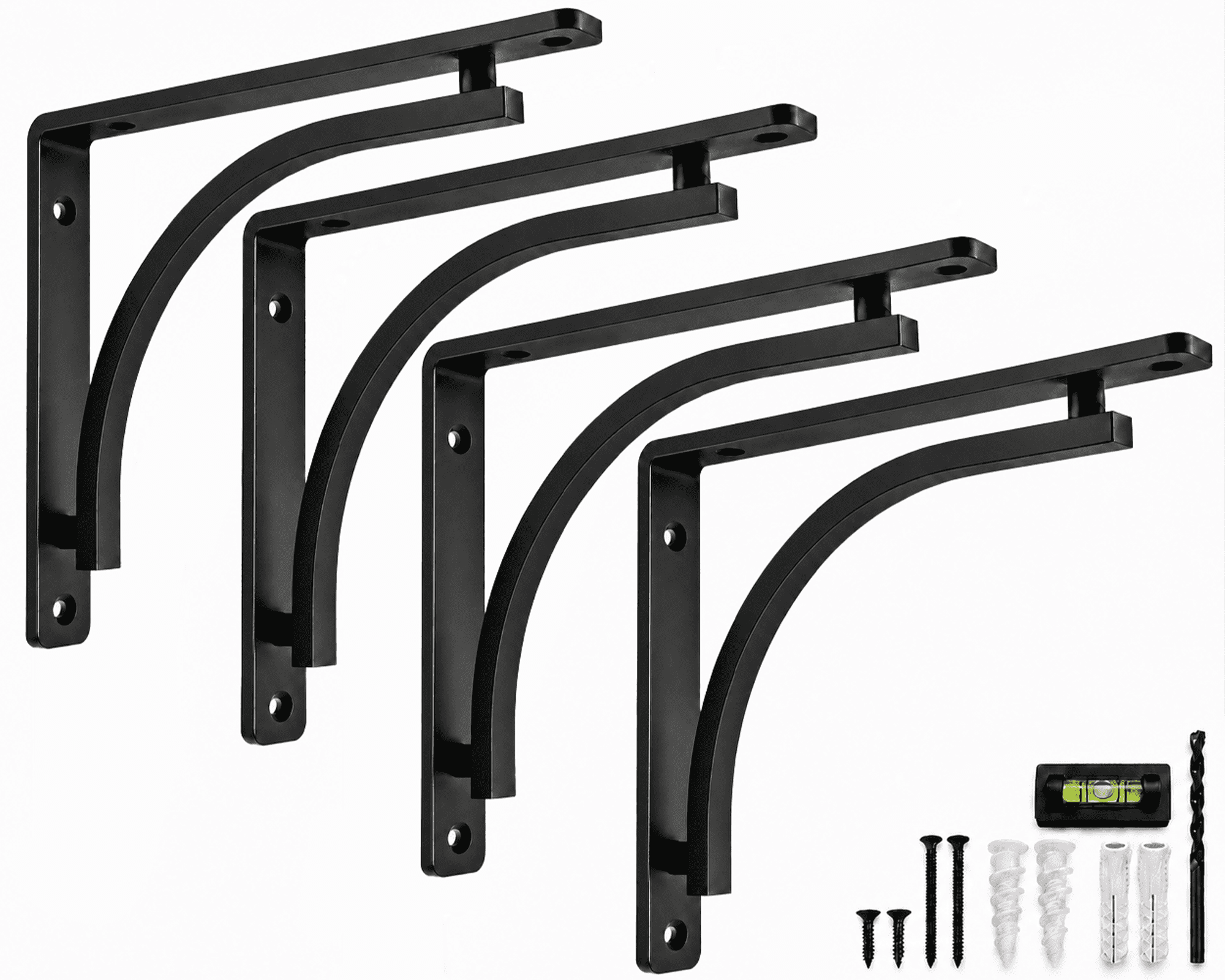 Classic Shelf Bracket Set by Balin Designs (Black) for 6 inch, 8, 10 inch Mantel Shelves L Brackets – Heavy Duty Decorative Metal Supports – Easy Installation with Hardware Included - Set of 4