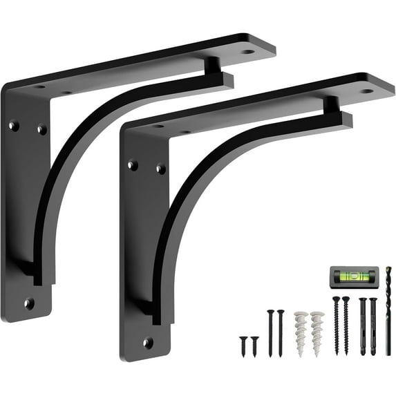 Classic Shelf Bracket Set by Balin Designs (Black) for 8"- 10" Fireplace Mantel Shelves L Brackets – Heavy Duty Decorative Metal Supports – Easy Installation with Hardware Included - Set of 2
