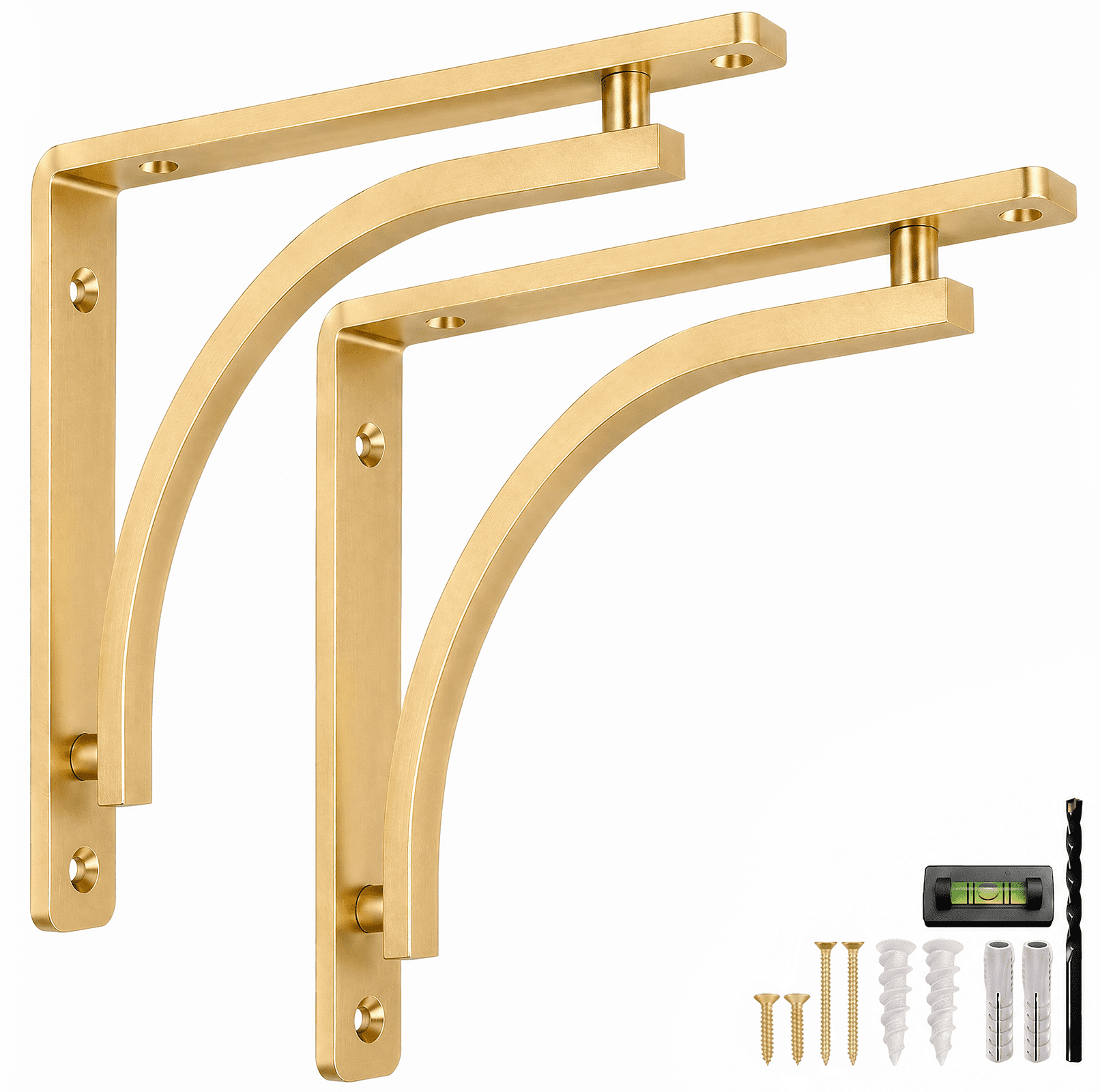 Classic Shelf Bracket Set by Balin Designs (Brass) for 12 inch - 14 inch Mantel Shelves L Brackets – Heavy Duty Decorative Gold Metal Supports – Easy Installation with Hardware Included - Set of 2
