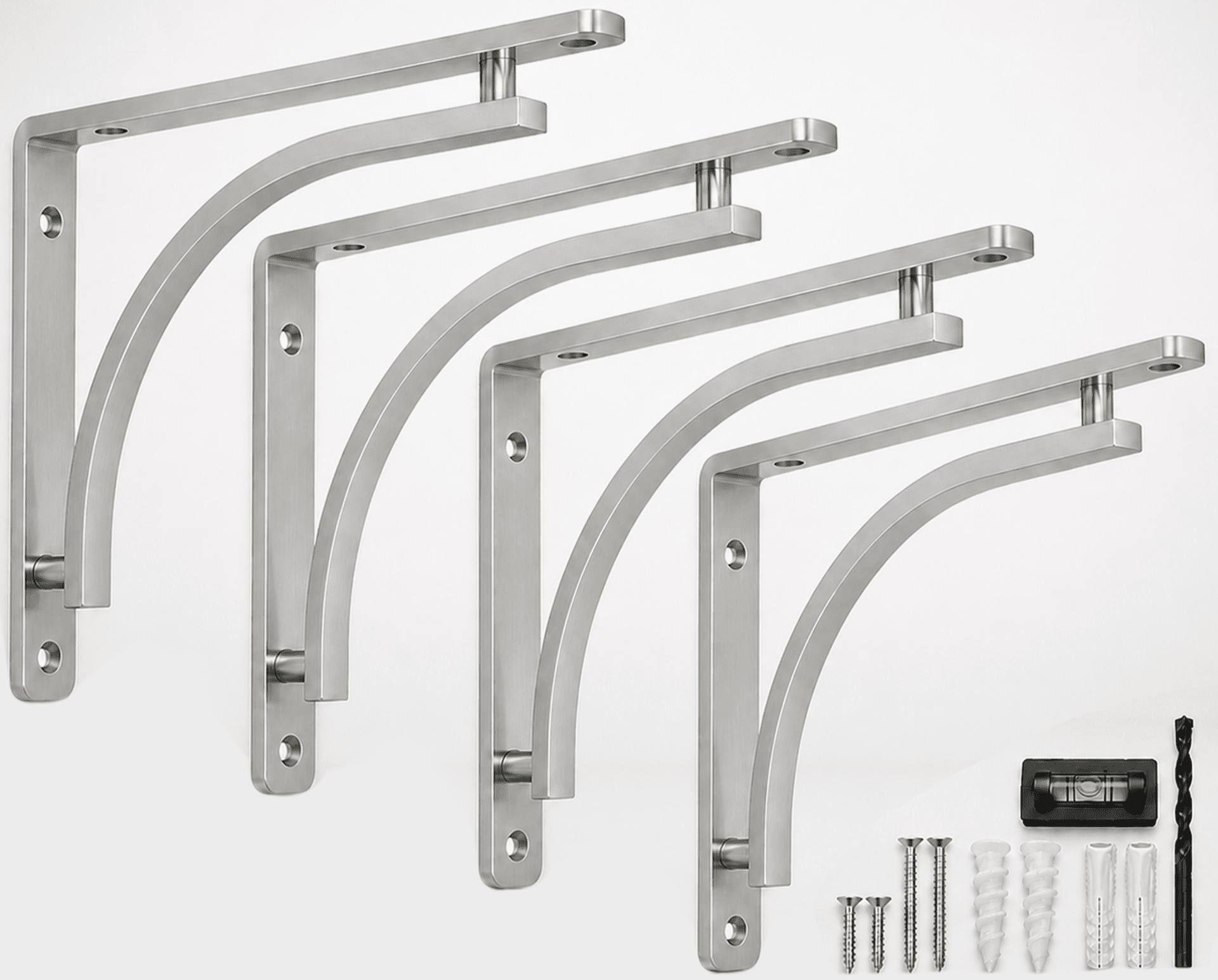 Classic Shelf Bracket Set by Balin Designs (Chrome) for 6 inch, 8, 10 inch Mantel Shelves L Brackets – Heavy Duty Decorative Metal Supports – Easy Installation with Hardware Included - Set of 4