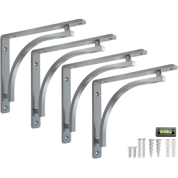 Classic Shelf Bracket Set by Balin Designs (Chrome) for 6 inch, 8, 10 inch Mantel Shelves L Brackets – Heavy Duty Decorative Metal Supports – Easy Installation with Hardware Included - Set of 4