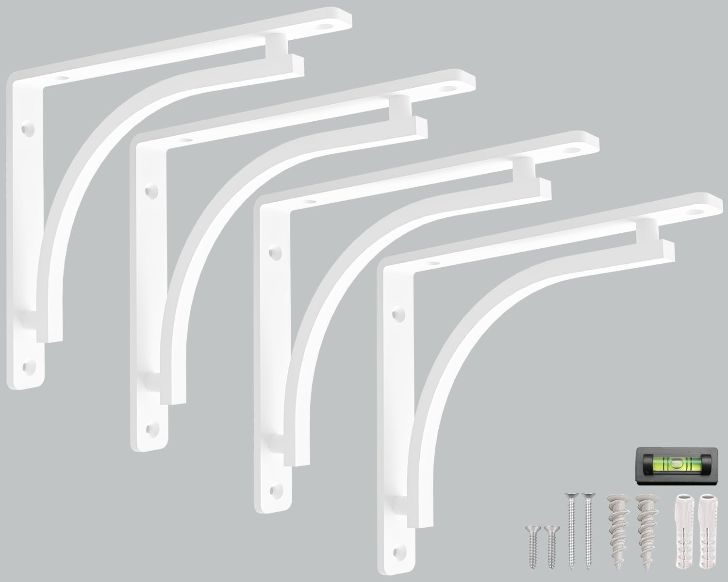 Classic Shelf Bracket Set by Balin Designs (White) for 10 inch - 12 inch Mantel Shelves L Brackets – Heavy Duty Decorative Metal Supports – Easy Installation with Hardware Included - Set of 4