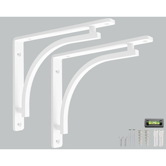 Classic Shelf Bracket Set by Balin Designs (White) for 12 inch - 14 inch Mantel Shelves L Brackets – Heavy Duty Decorative Metal Supports – Easy Installation with Hardware Included - Set of 2
