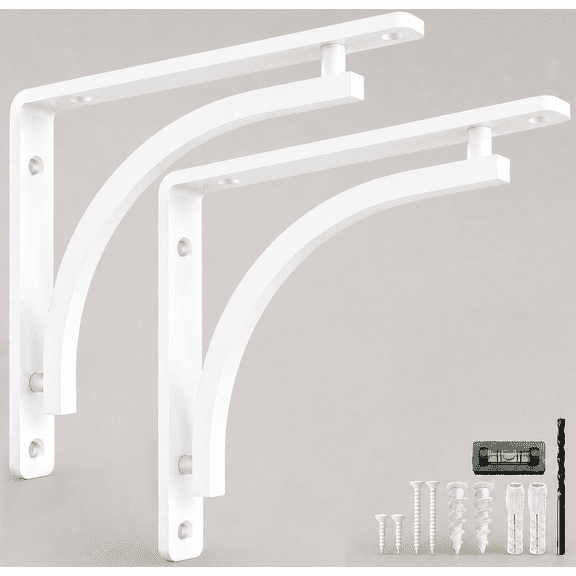 Classic Shelf Bracket Set by Balin Designs (White) for 12 inch - 14 inch Mantel Shelves L Brackets – Heavy Duty Decorative Metal Supports – Easy Installation with Hardware Included - Set of 2