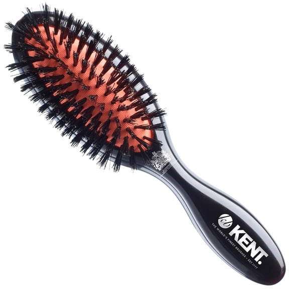 Kent CSF Classic Shine Large Oval Cushion Straightening Brush and Hair Detangler - Natural Black Boar Bristle Hair Brush - Shine Hair Brush and Scalp Scrubber for Short or Shoulder-Length Thick Hair