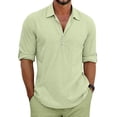 thumbnail image 1 of Classic Shirts Mens Linen Long Sleeve Button-Up Lapel Shirts Casual Summer Beach Shirt Light Green XL, 1 of 4