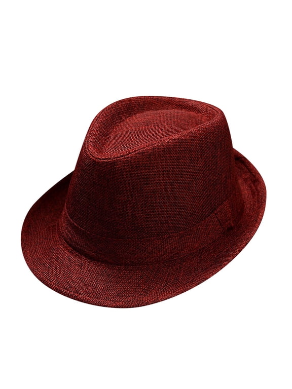 Classic Short Brim Panama Fedora Hat for Men and Women, Vintage Jazz Felt Sombrero Top Hat for Summer Beach and Sun Protection, Foldable Gatsby Costume Hat for Party and Outdoor Events,Red